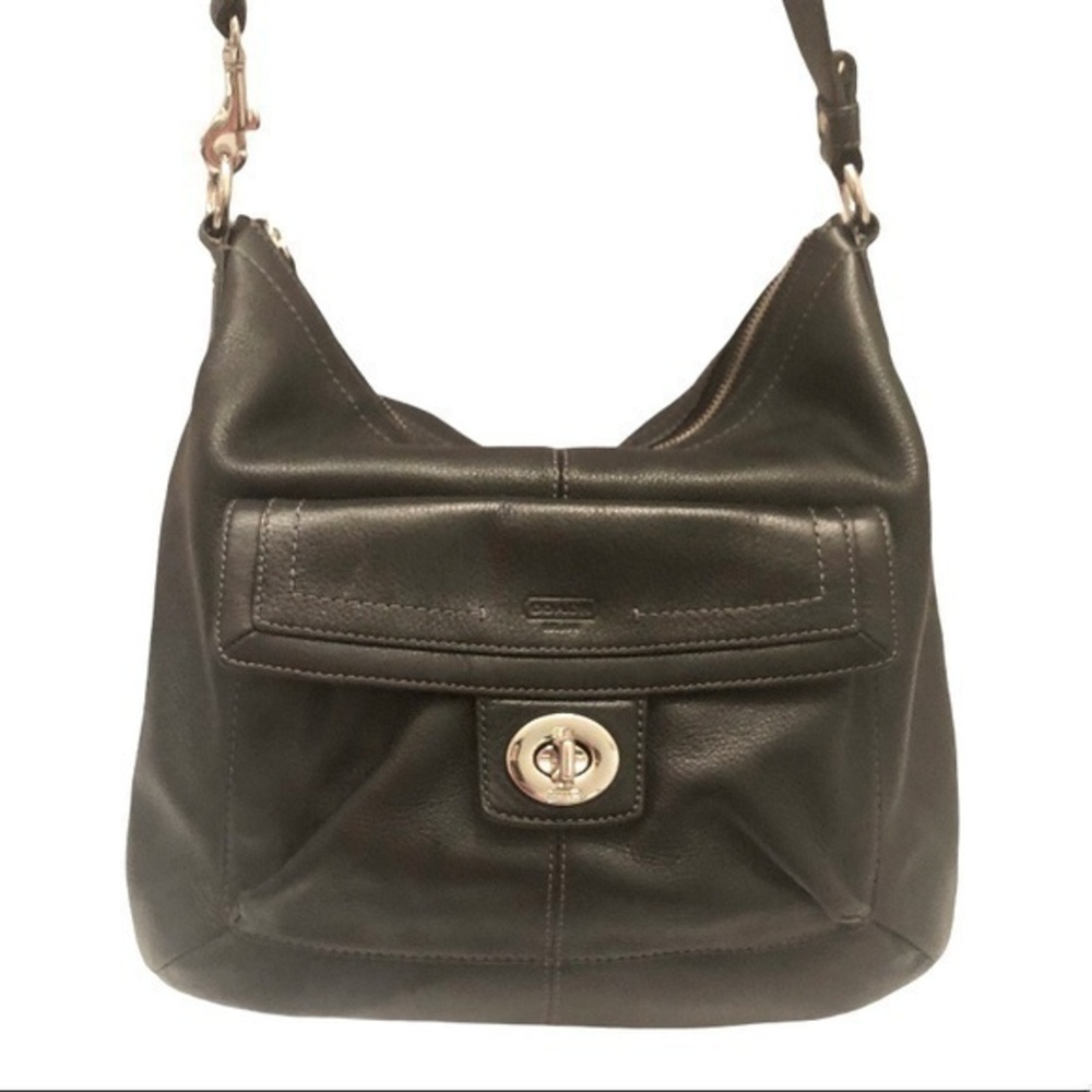 Coach black leather shoulder bag turnlock